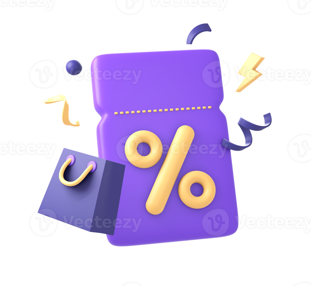 3d purple promo code discount coupon and voucher icon for UI UX web