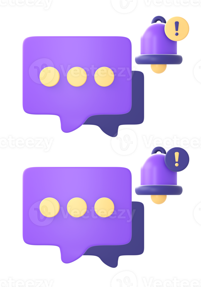 3d purple chat notification bell icon for UI UX web mobile apps social media ads designs png