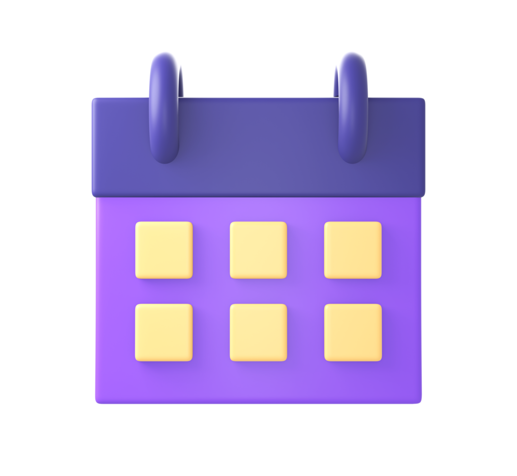 3d purple calendar date and time icon for UI UX web mobile apps social media ads designs png