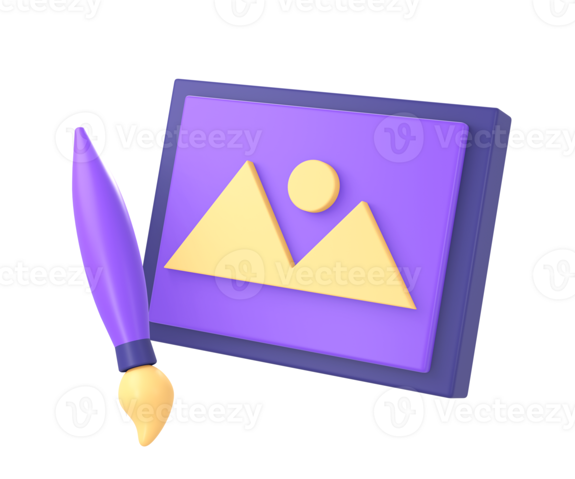 3d purple painting art with paint brush icon for UI UX web mobile apps social media ads designs png