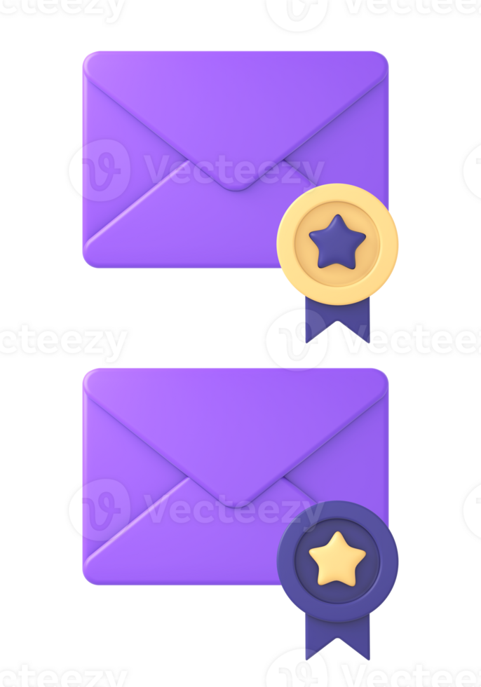 3d purple favorite mail message with badge icon for UI UX web mobile apps social media ads designs png