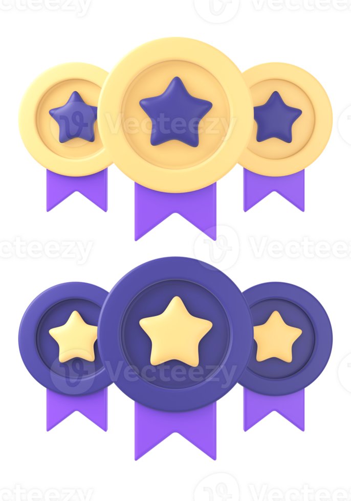 3d violet prix badge champion avec étoile icône pour ui ux la toile mobile applications social médias les publicités dessins png