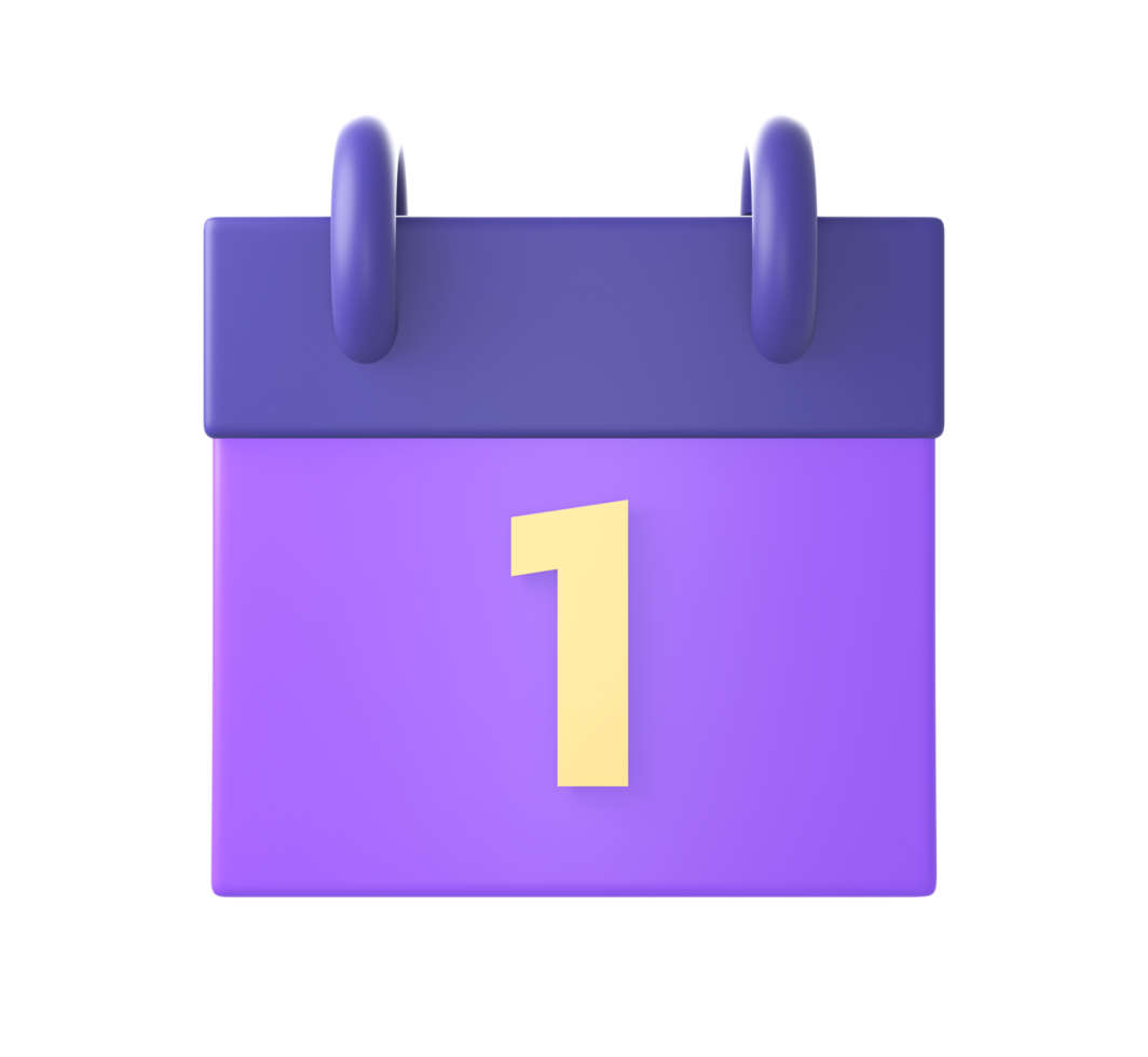 3d purple calendar date with number icon for UI UX web mobile apps social media ads designs png