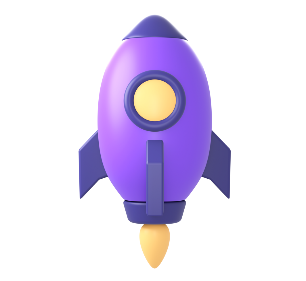 3d purple rocket or spaceship icon for UI UX web mobile apps social media ads designs png