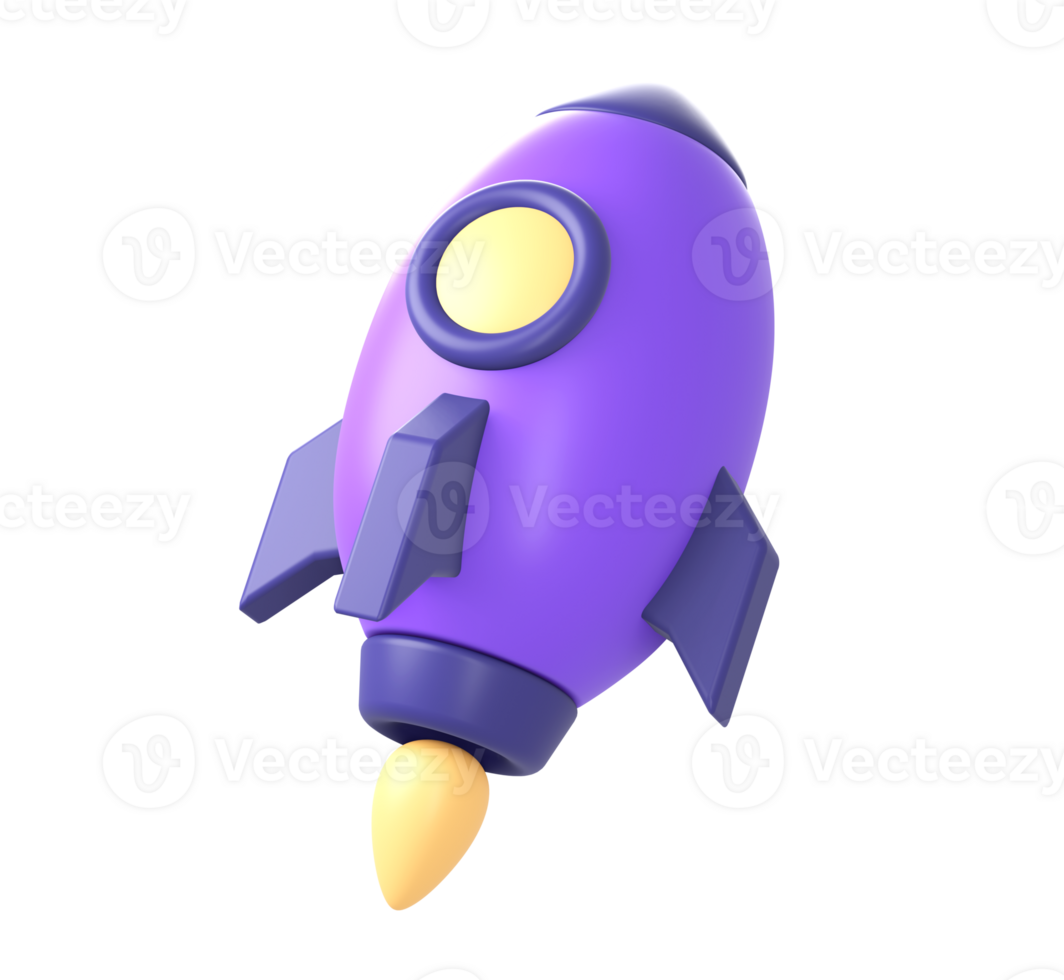 3d purple rocket launcher or spaceship side icon for UI UX web mobile apps social media ads designs png