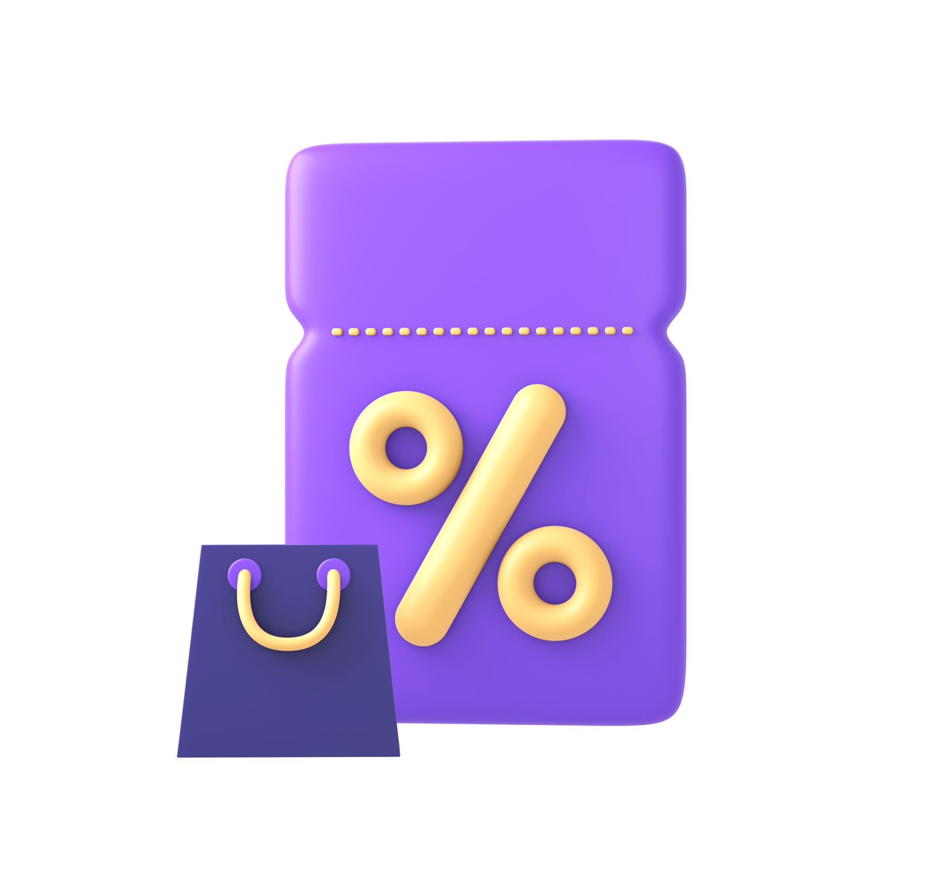 3d purple promo code coupon and voucher with shopping bag icon for UI