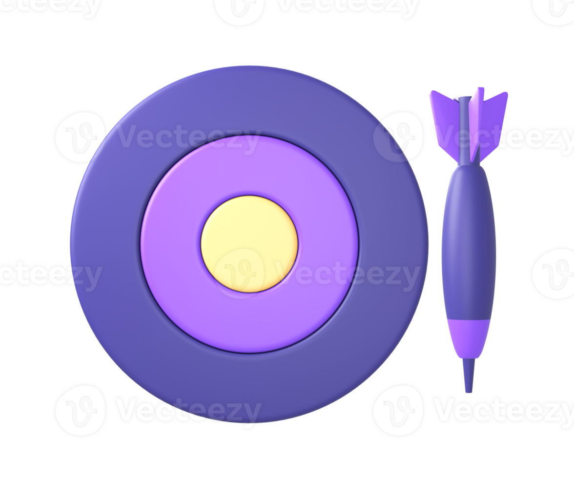 3d purple dart board target or goal front icon for UI UX web mobile apps social media ads designs png