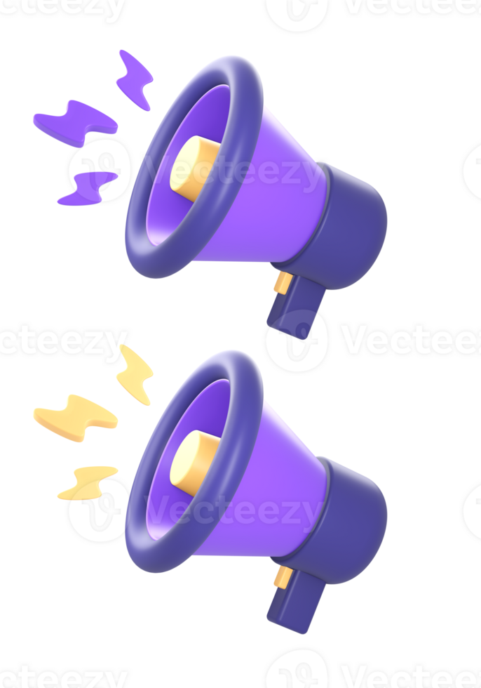 3d purple loud speaker with flash icon for UI UX web mobile apps social media ads designs png