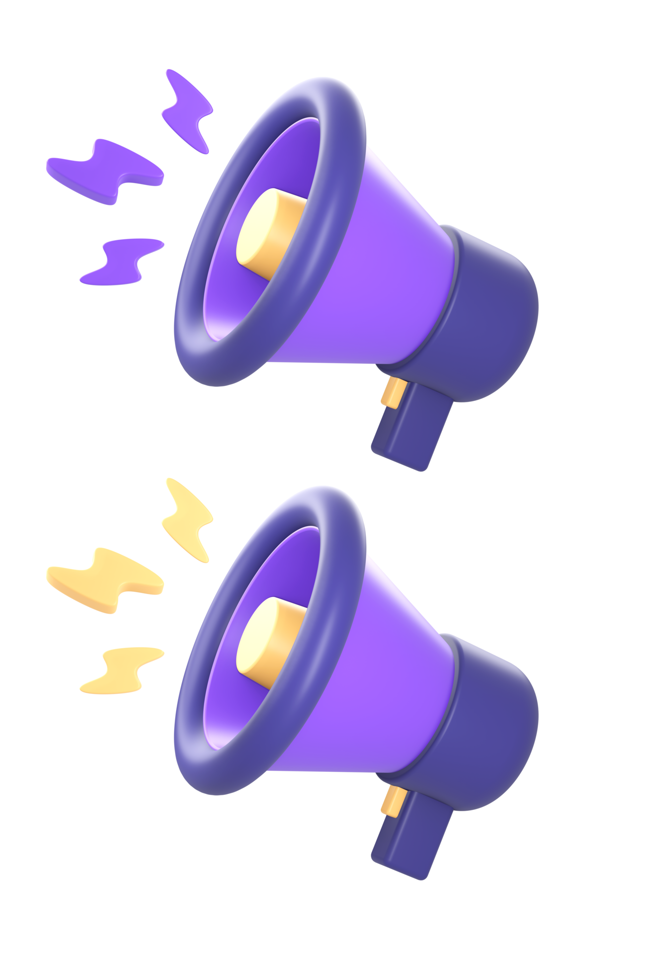 3d purple loud speaker with flash icon for UI UX web mobile apps social