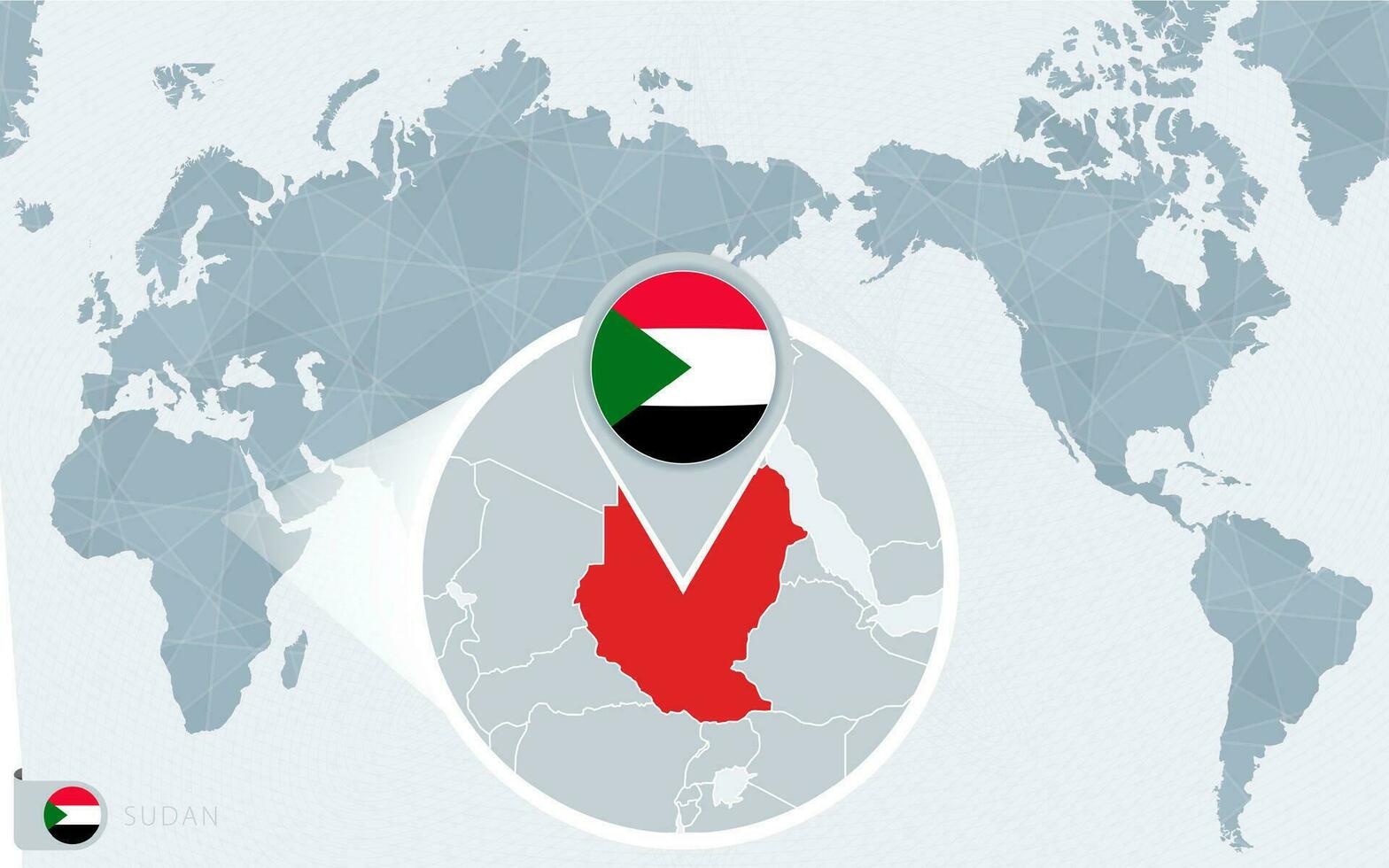 Pacific Centered World map with magnified Sudan. Flag and map of Sudan. vector