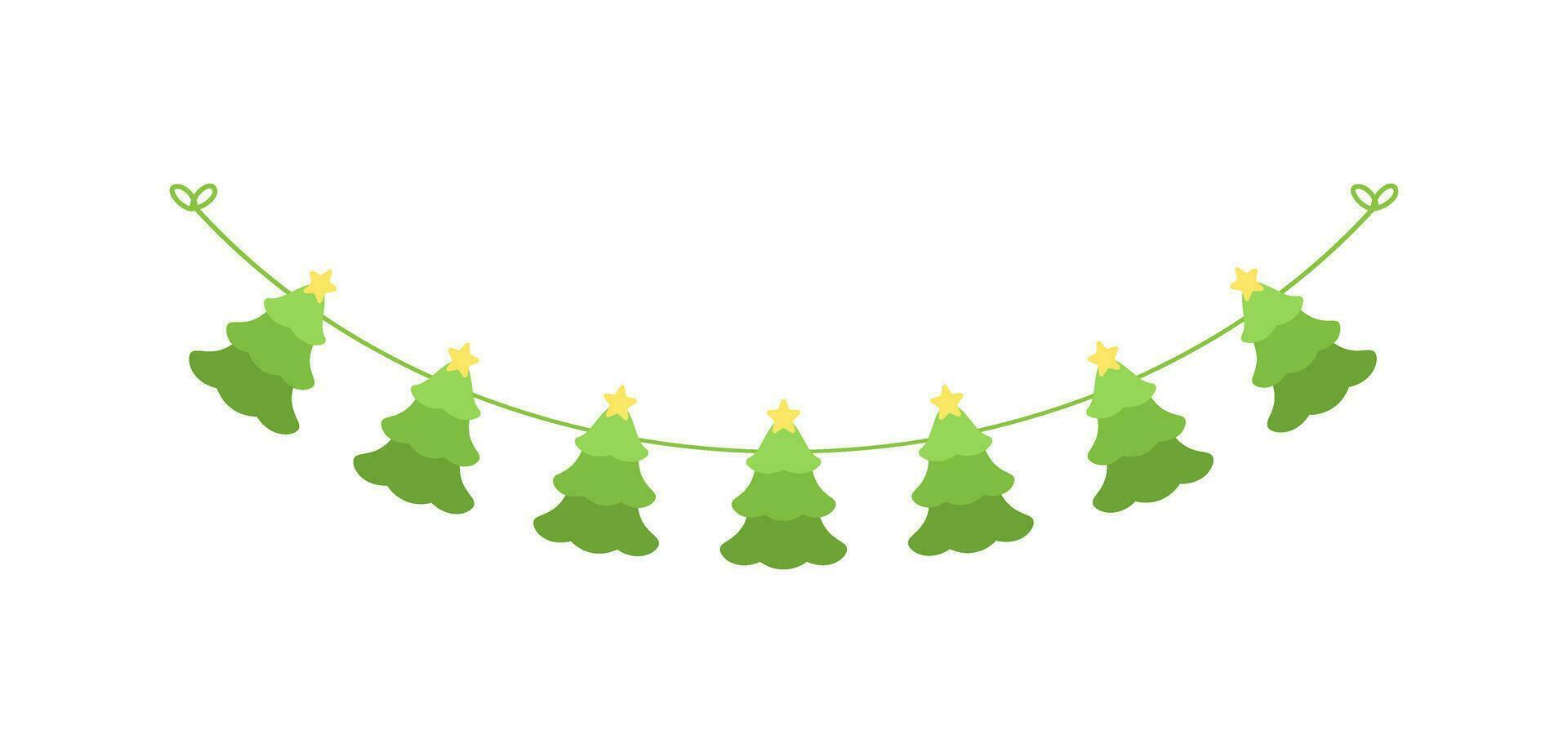 Christmas Tree Garland Vector Illustration, Christmas Graphics Festive Winter Holiday Season Bunting