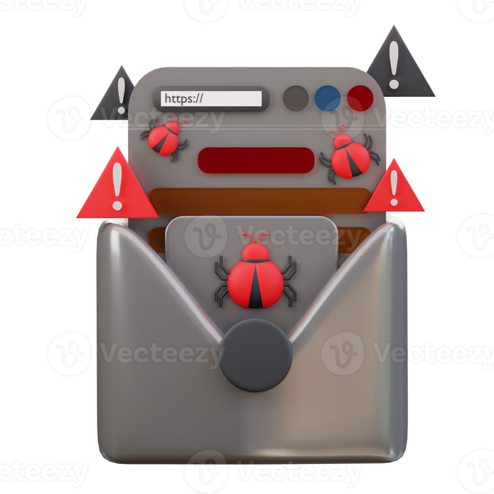 3d email containing spam and bug icon png