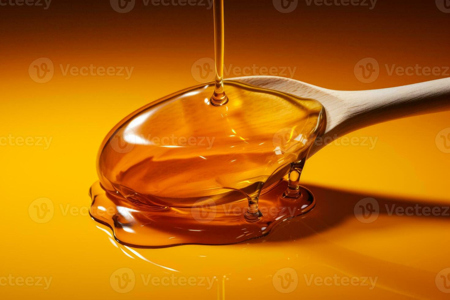 A minimalist honey dipper dripping with honey isolated on a gradient orange background photo