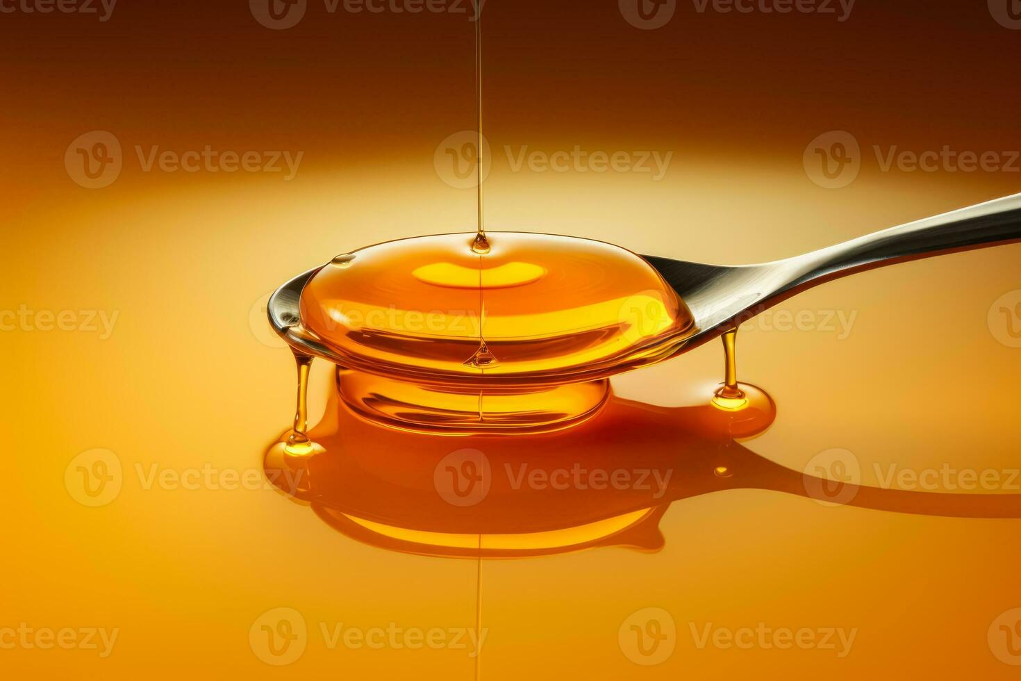 A minimalist honey dipper dripping with honey isolated on a gradient orange background photo