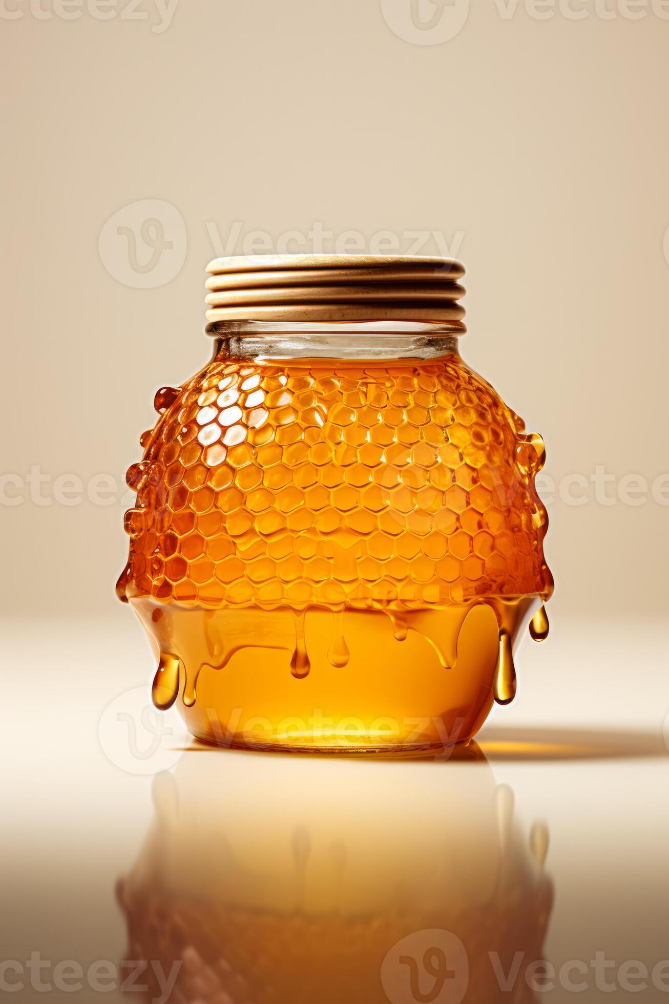 A streamlined honey jar and isolated on a gradient white and