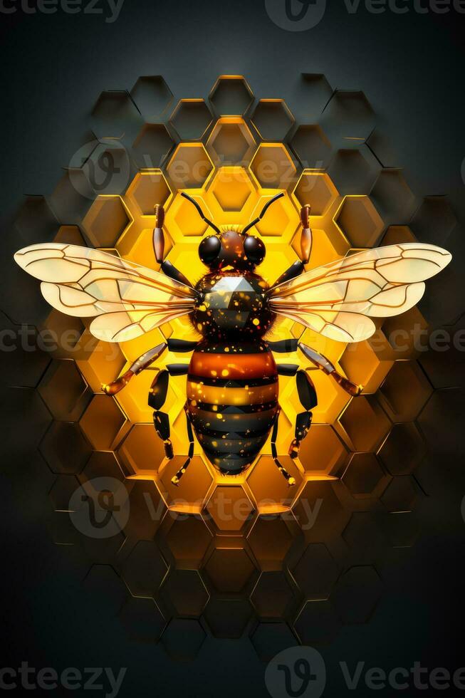 A geometric minimalist bee isolated on a gradient black and yellow background photo