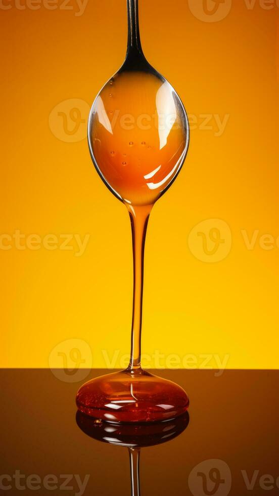 A minimalist honey dipper dripping with honey isolated on a gradient orange background photo