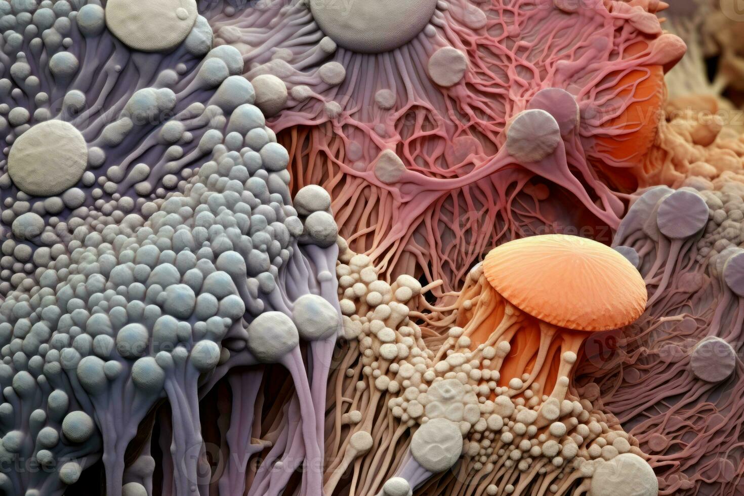 Microsopic of bacteria fungus.medical and science research concept.colorful color.generative ai photo