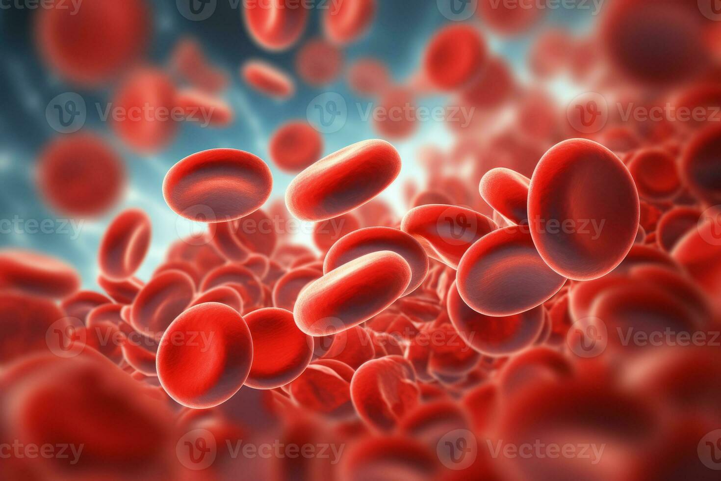 Microsopic of Red blood cells flowing through the blood vessels.medical and science research concept.generative ai photo