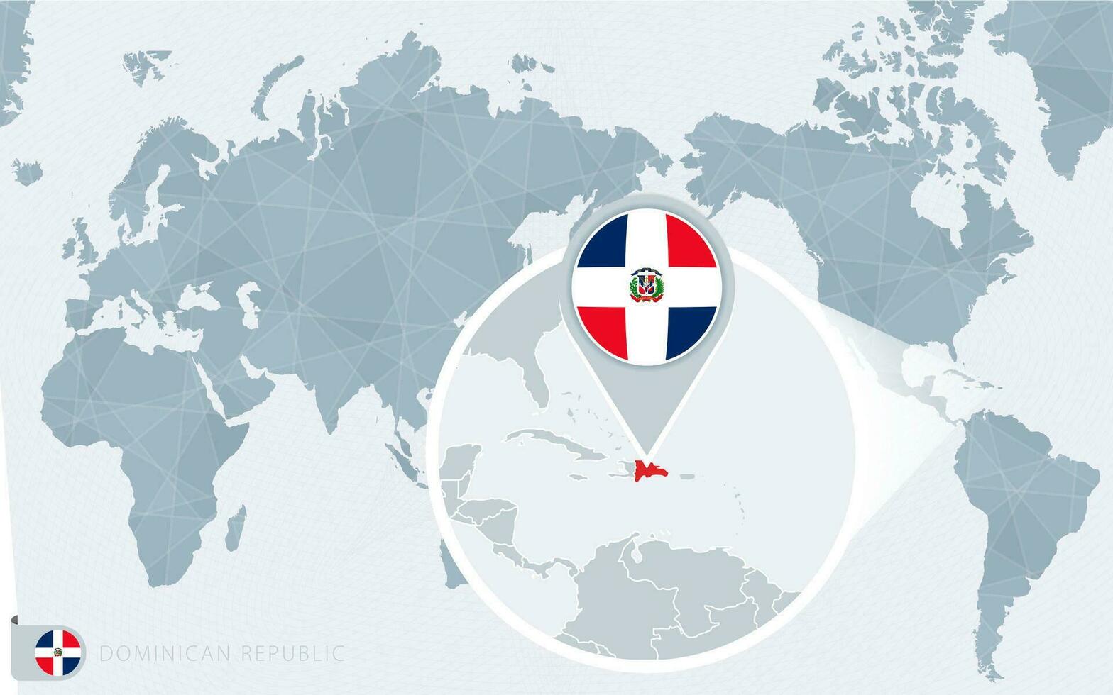 Pacific Centered World map with magnified Dominican Republic. Flag and map of Dominican Republic. vector