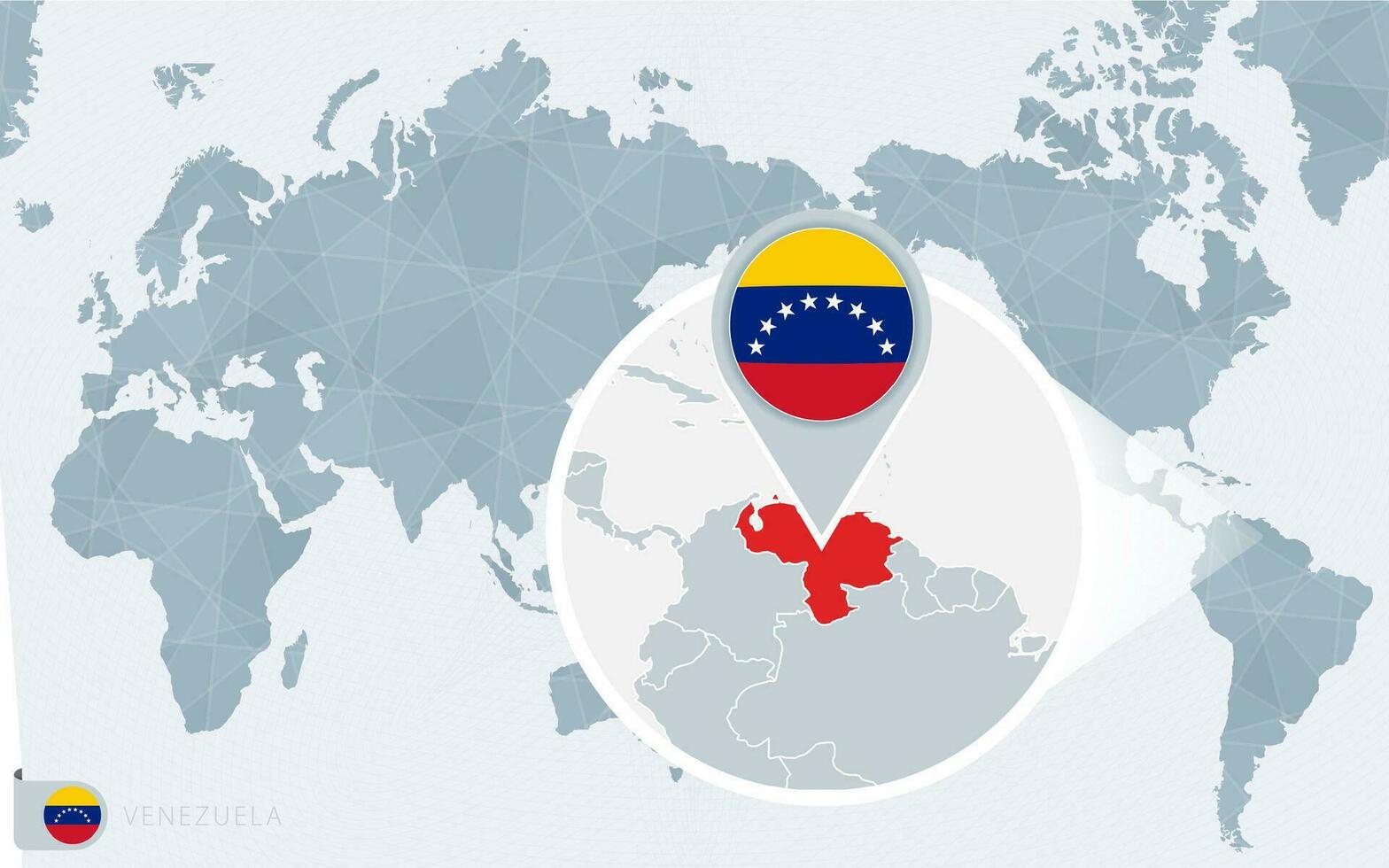 Pacific Centered World map with magnified Venezuela. Flag and map of Venezuela. vector