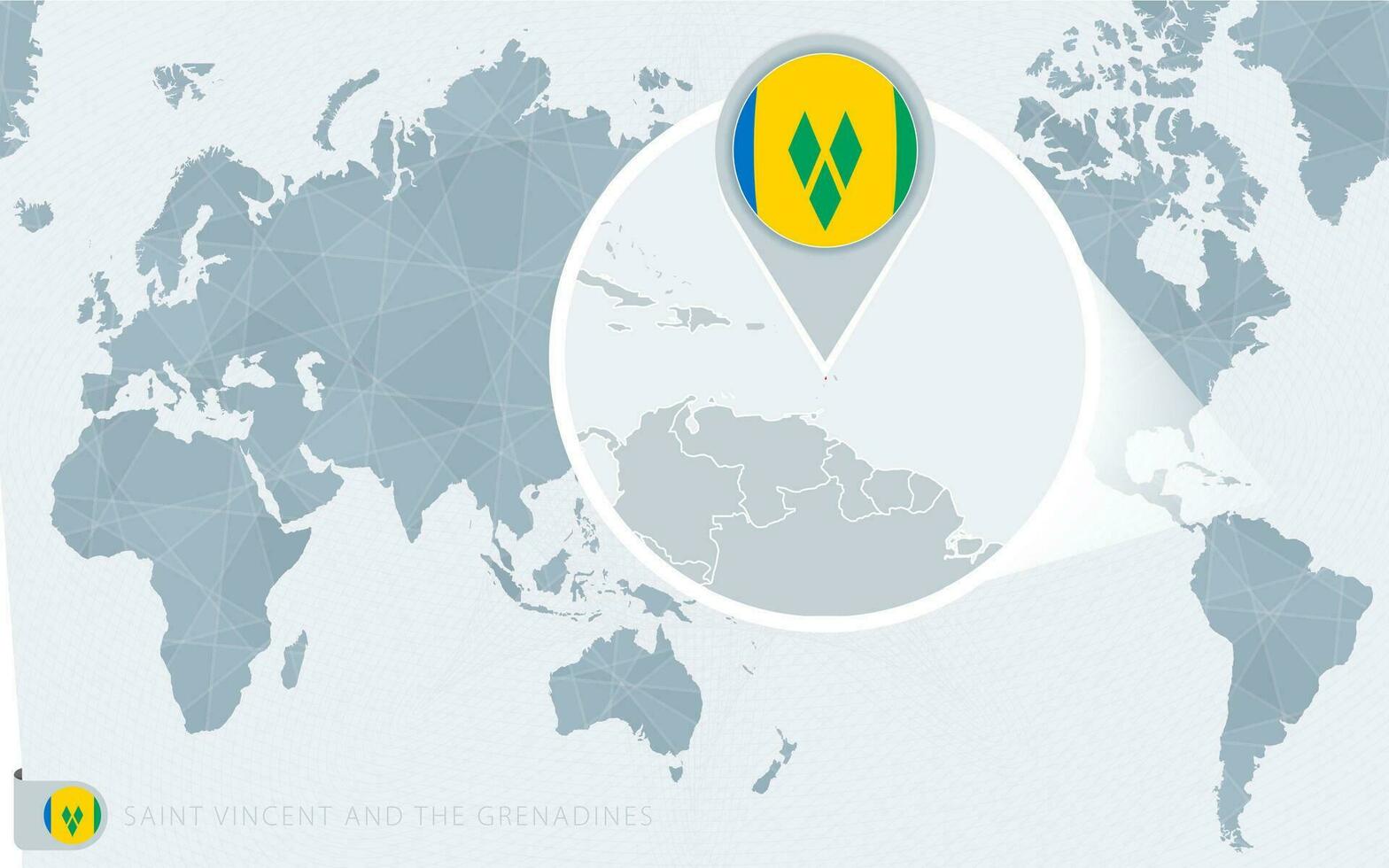 Pacific Centered World map with magnified Saint Vincent and the Grenadines. Flag and map of Saint Vincent and the Grenadines. vector