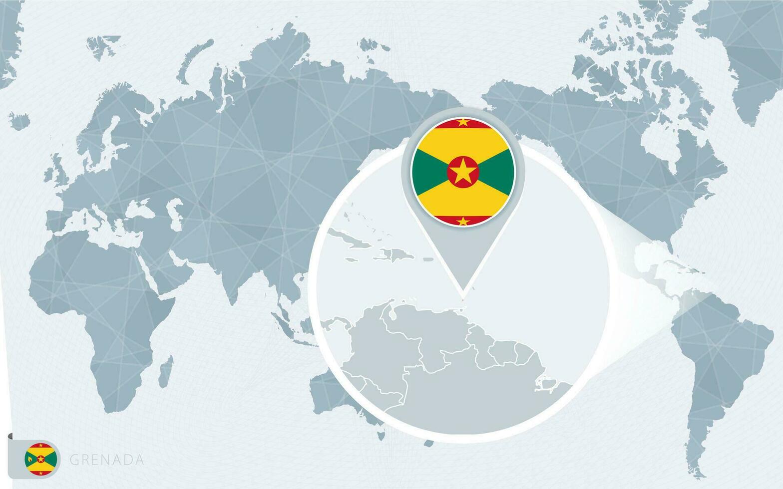 Pacific Centered World map with magnified Grenada. Flag and map of Grenada. vector