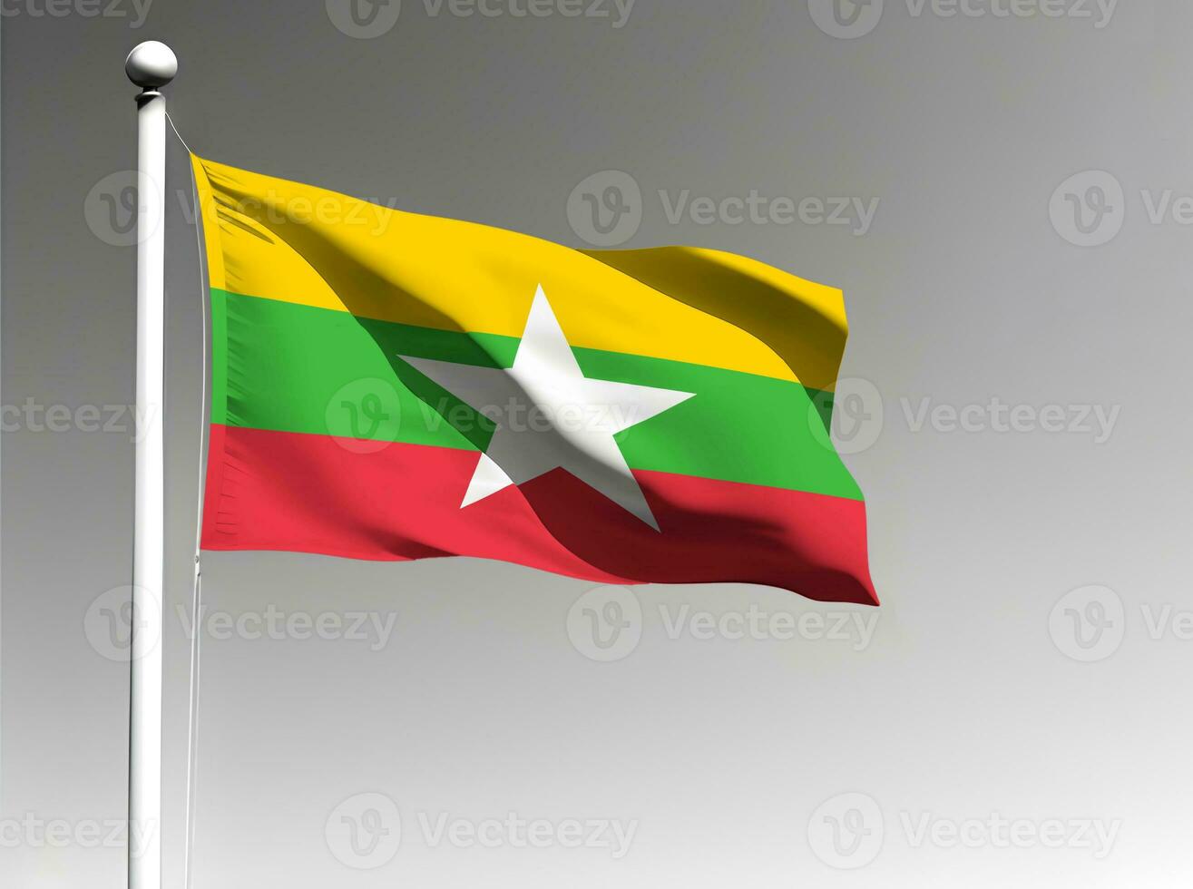 Myanmar national flag waving on gray background photo