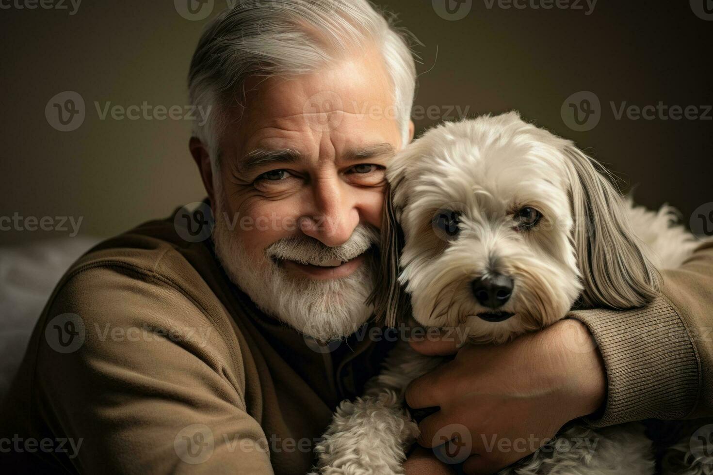 portrait of man and woman hugging cute shih tzu dog. pet concept photo