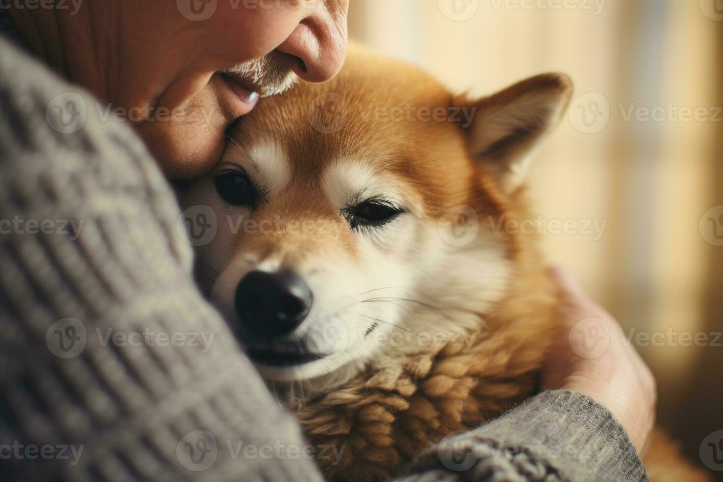 portrait of man and woman hugging cute shiba inu dog. pet concept photo