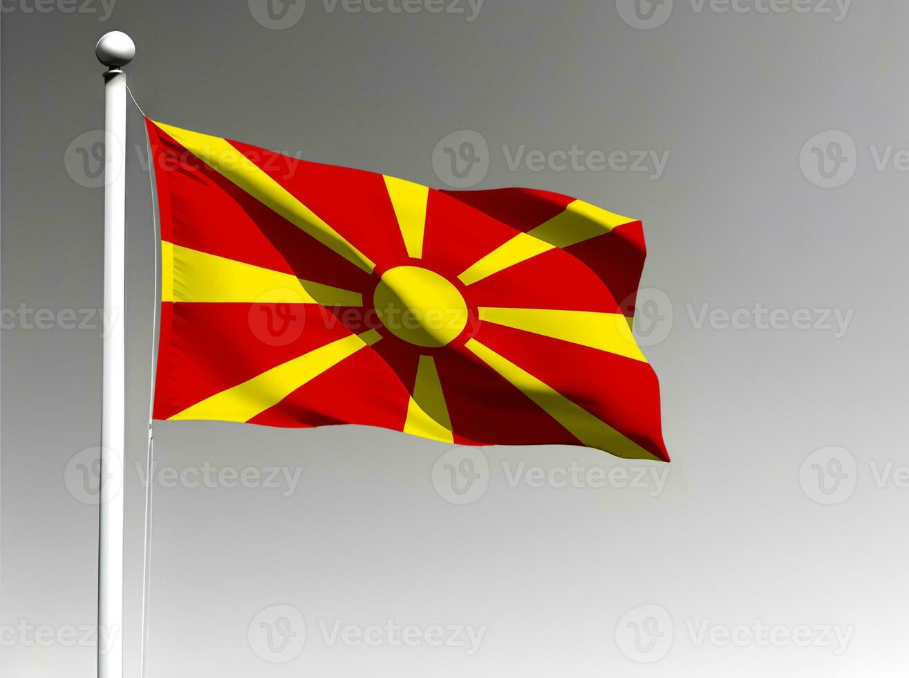 North Macedonia national flag waving on gray background photo