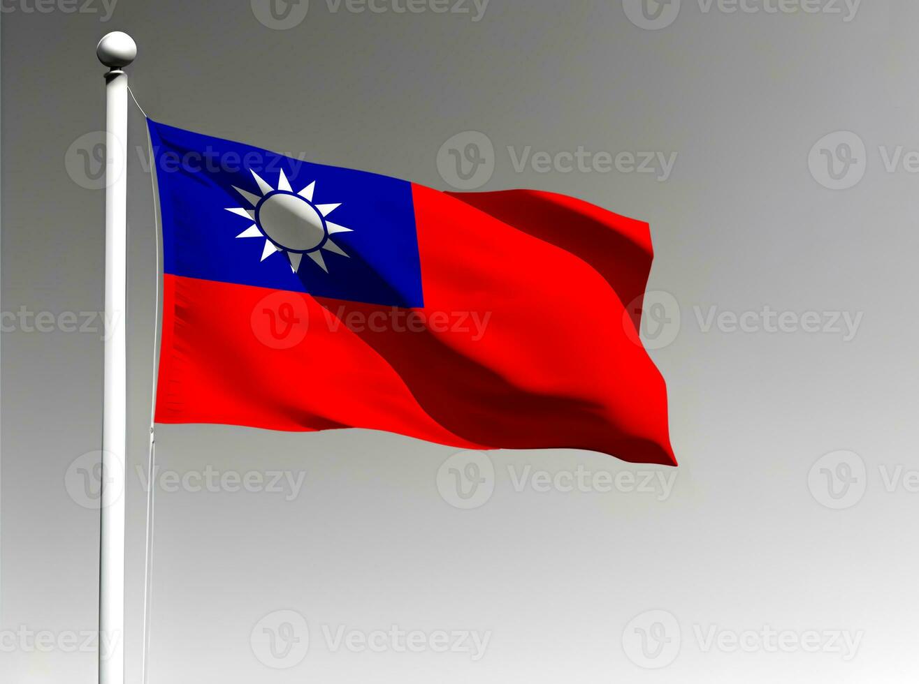 Taiwan national flag waving on gray background photo