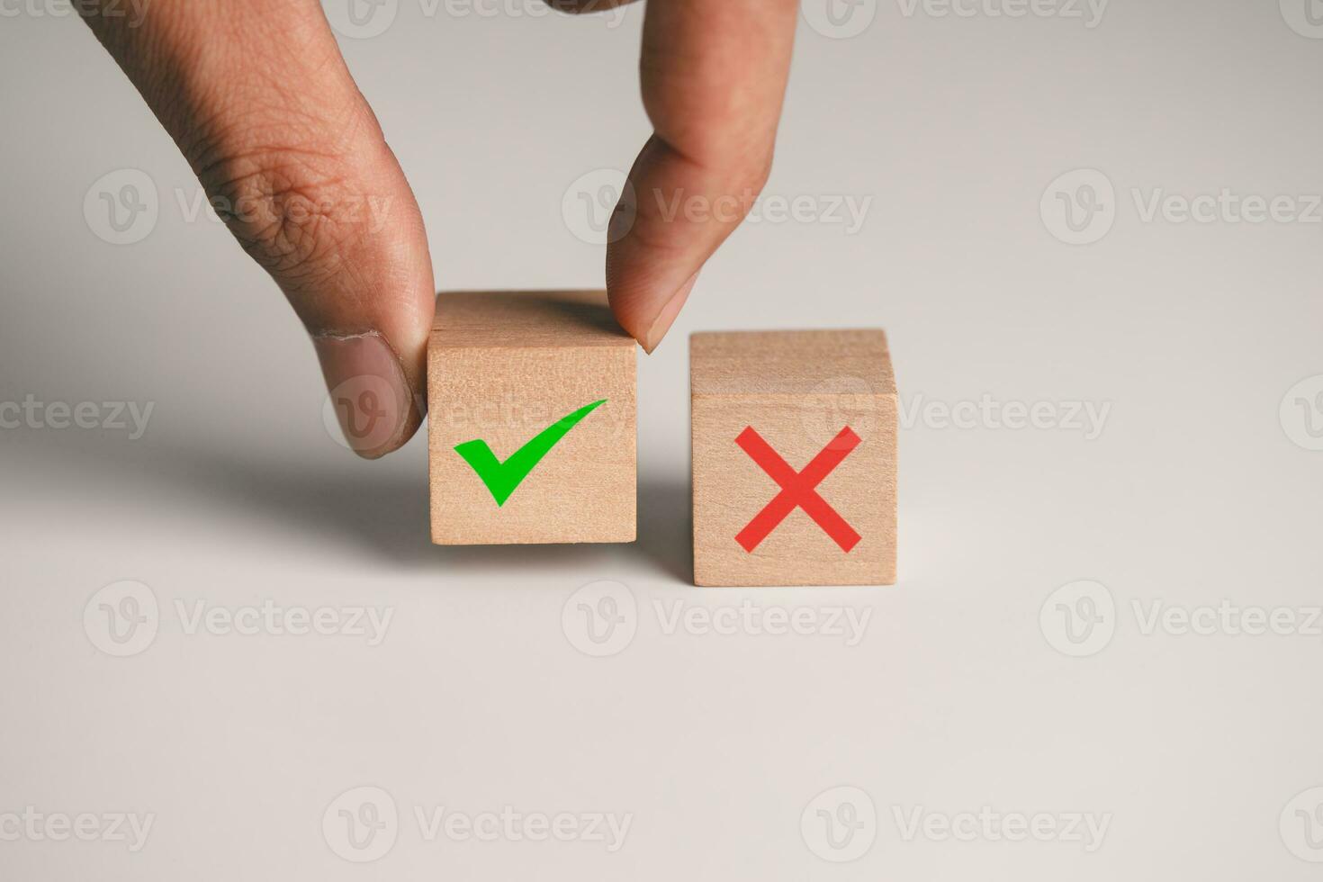 Wooden block of Yes No or correct wrong for customer satisfaction. customer satisfaction concept. photo