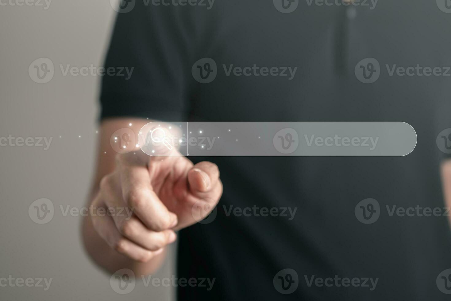 Business man searching information data on internet on toolbar browser. Searching technology and data information concept. photo