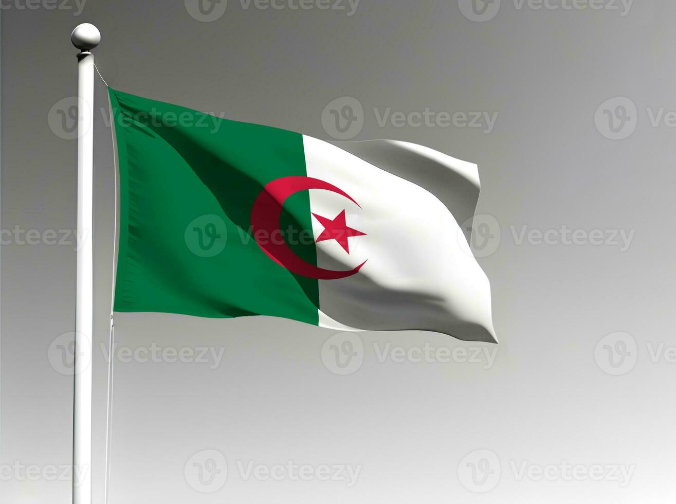 Algeria national flag waving on gray background photo