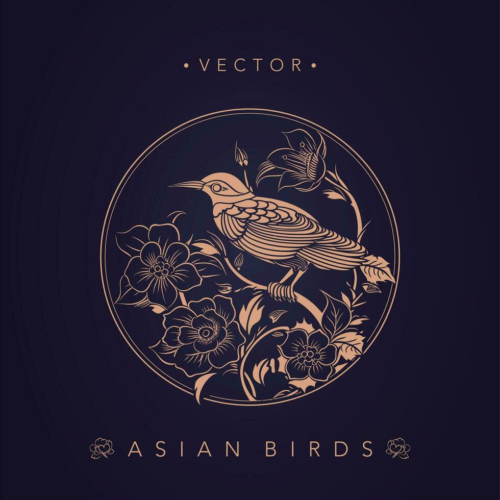 Asian traditional bird patterns ancient Chinese flower and bird patterns vector