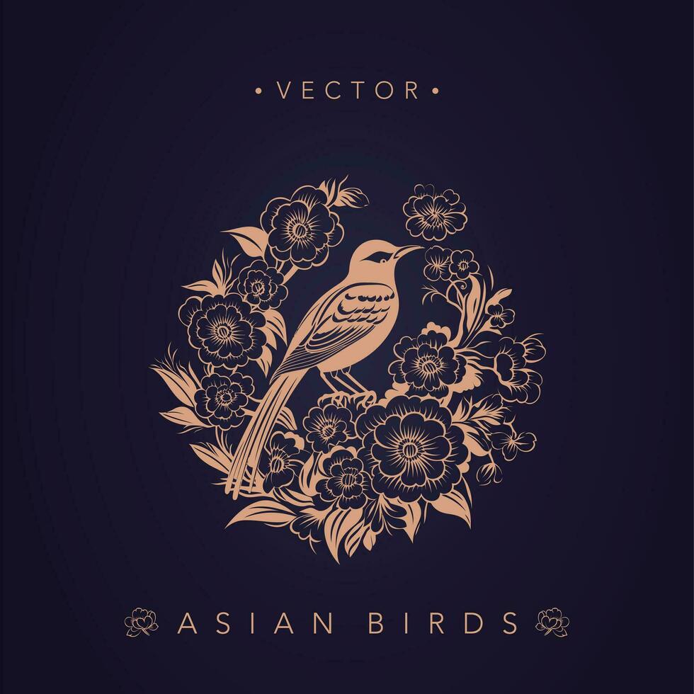 Asian traditional bird patterns ancient Chinese flower and bird patterns vector