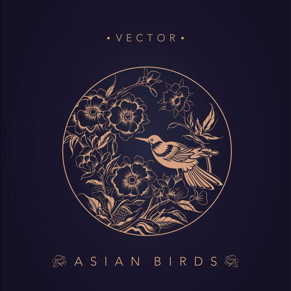 asiático tradicional pájaro patrones antiguo chino flor y pájaro patrones vector