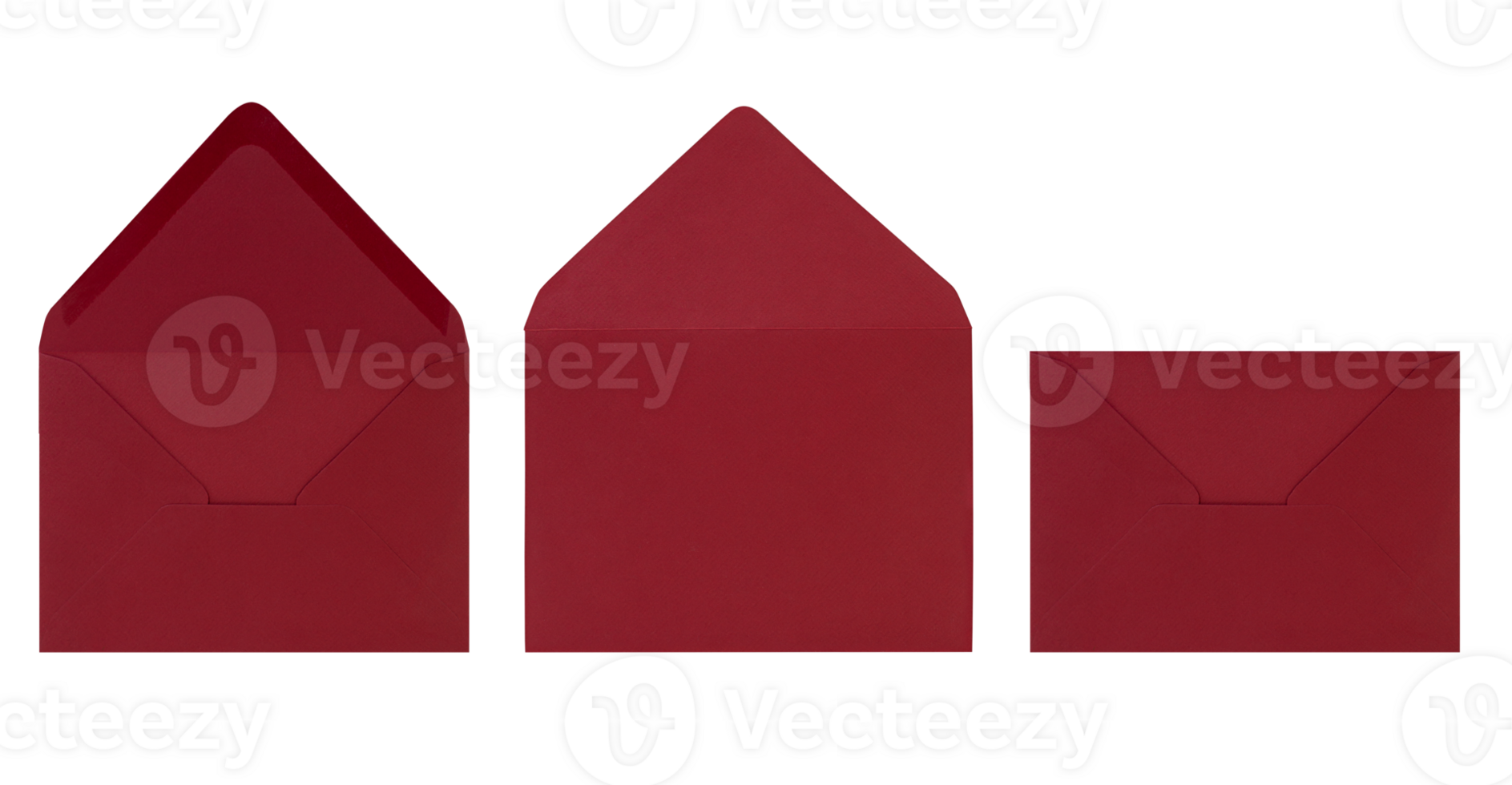 Burgundy red open envelope isolated on background. Letter, front and back view. Design element for business, birthday, Valentine. Copy space png
