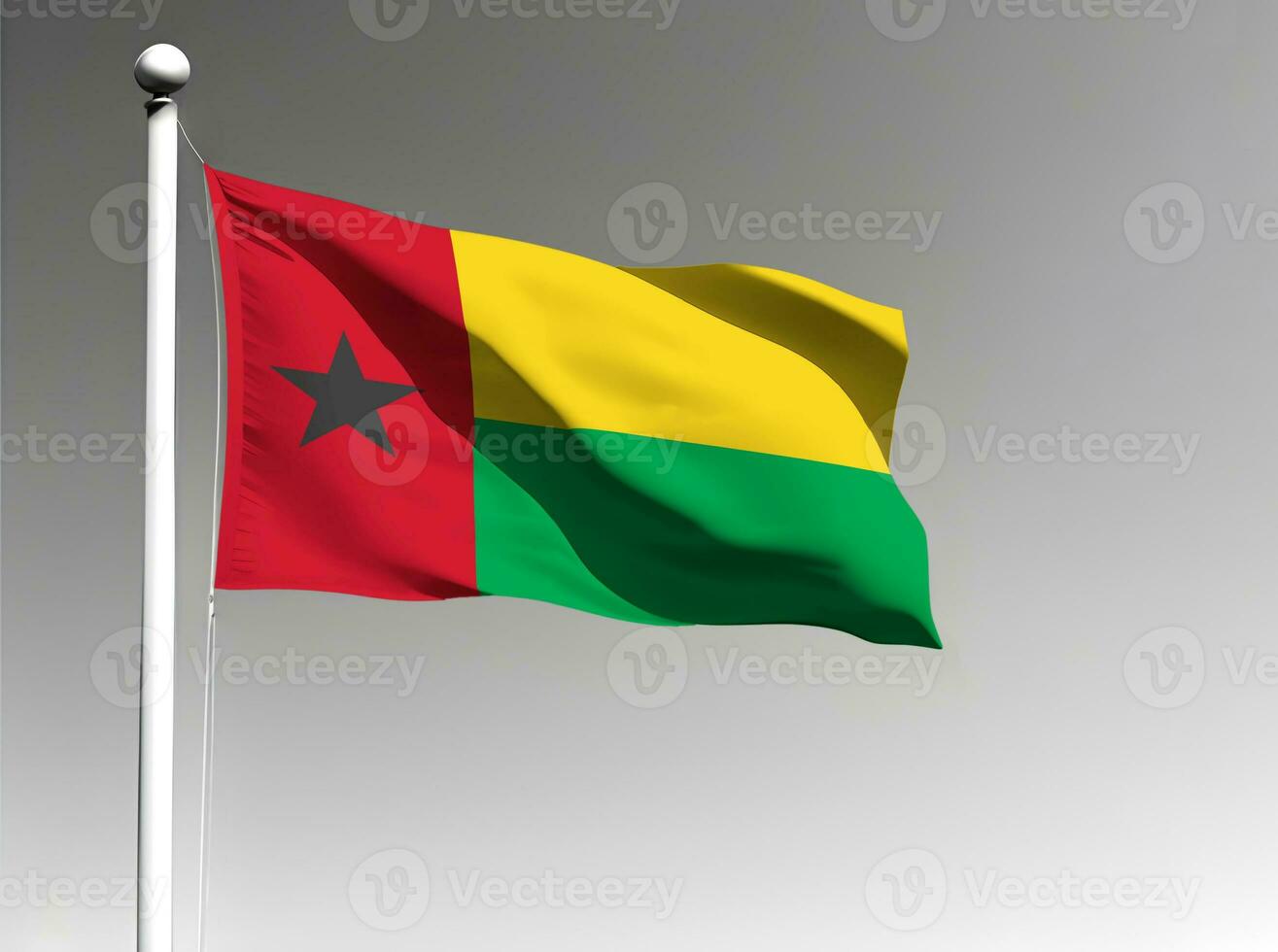 Guinea-Bissau national flag waving on gray background photo