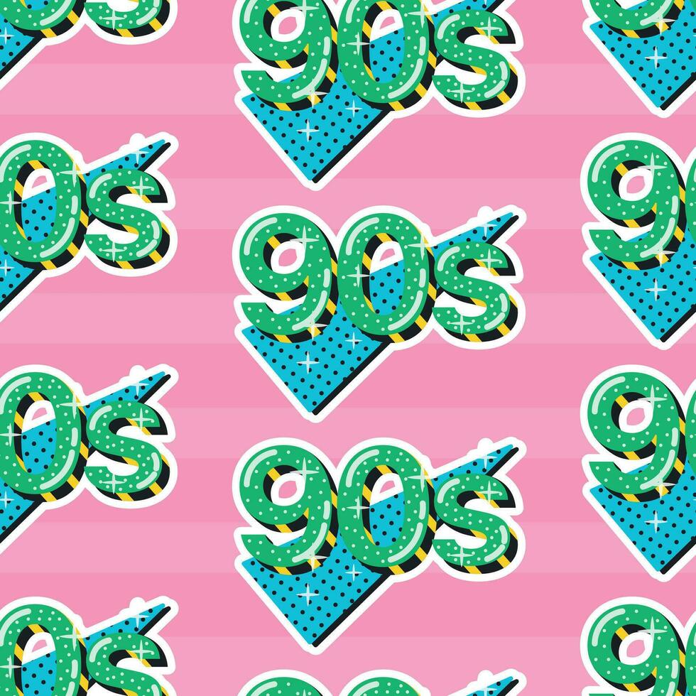 Cool retro pop art sticker 90s. Vector seamless cartoon pattern with label.