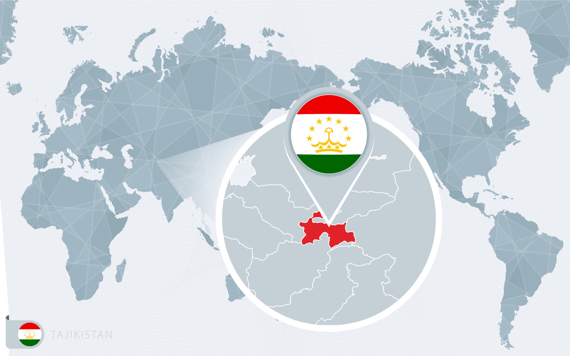 Pacific Centered World Map With Magnified Tajikistan Flag And Map Of Pacific Centered World Map With Magnified Tajikistan Flag And Map Of Tajikistan Vector