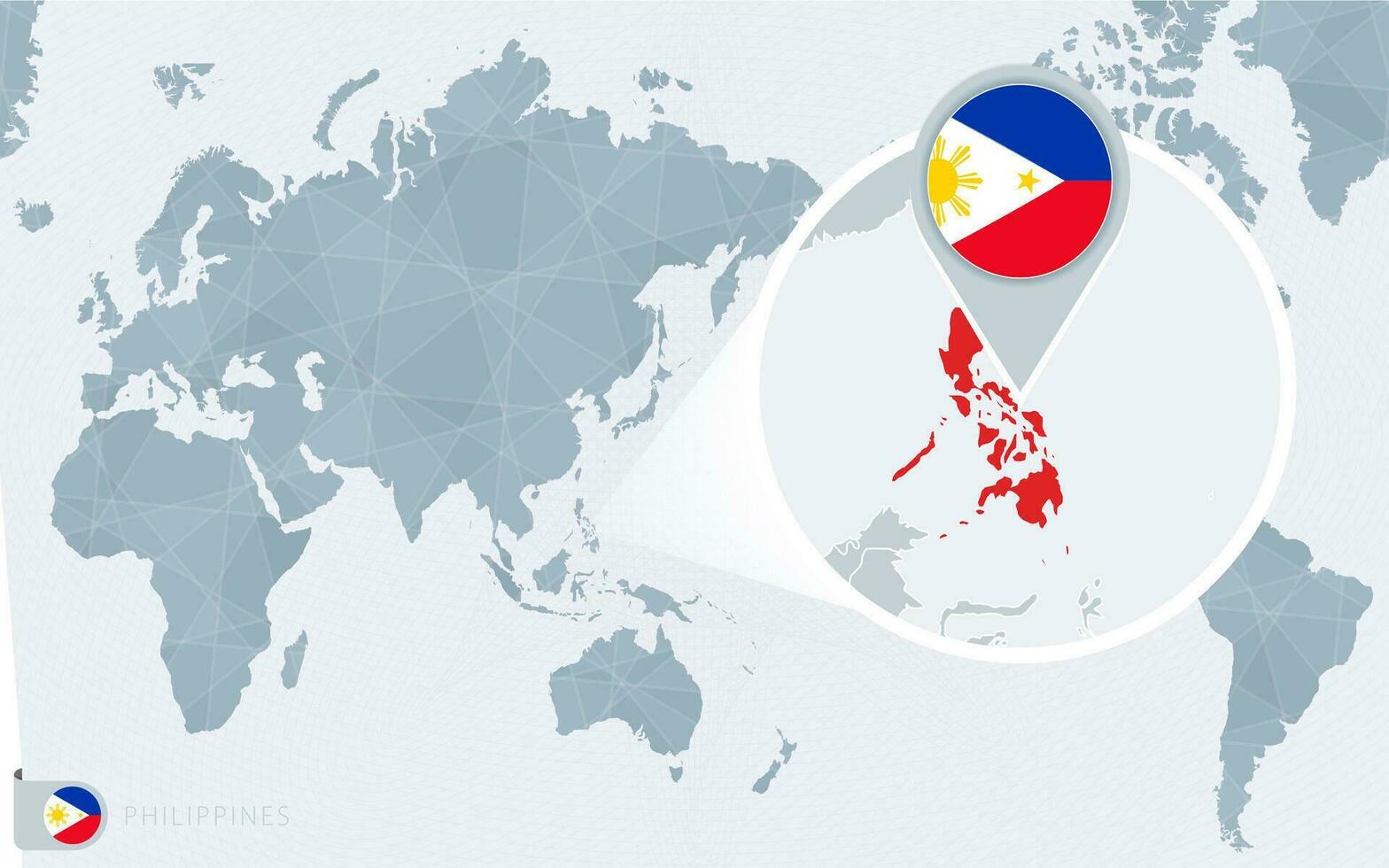 Pacific Centered World map with magnified Philippines. Flag and map of Philippines. vector