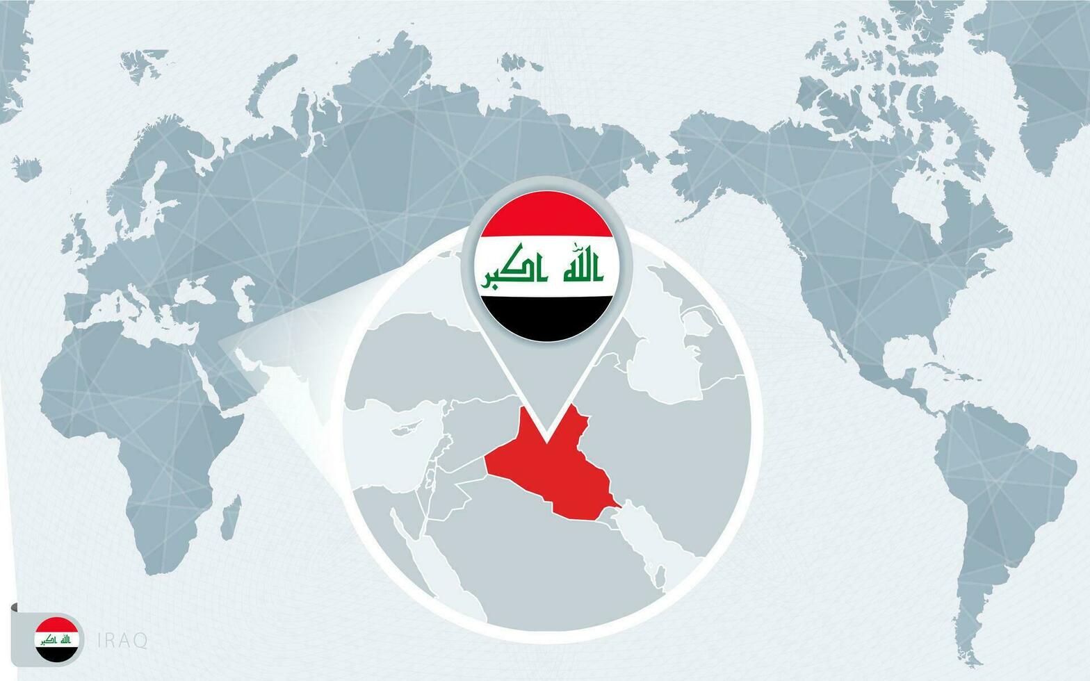 Pacific Centered World map with magnified Iraq. Flag and map of Iraq. vector