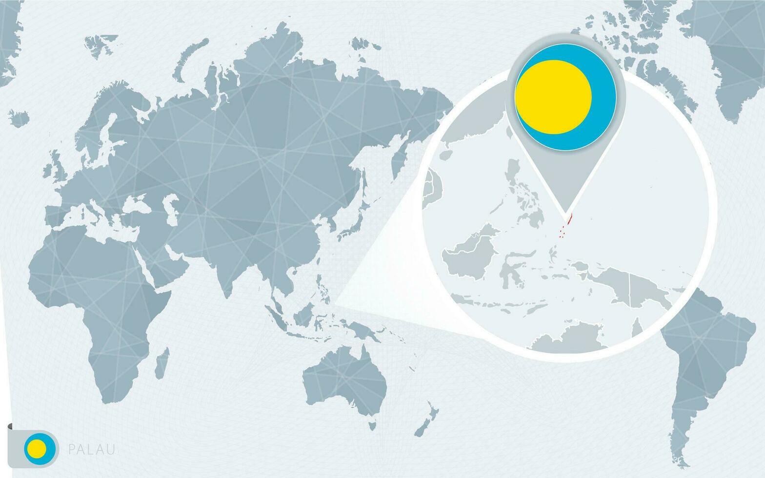 Pacific Centered World map with magnified Palau. Flag and map of Palau. vector