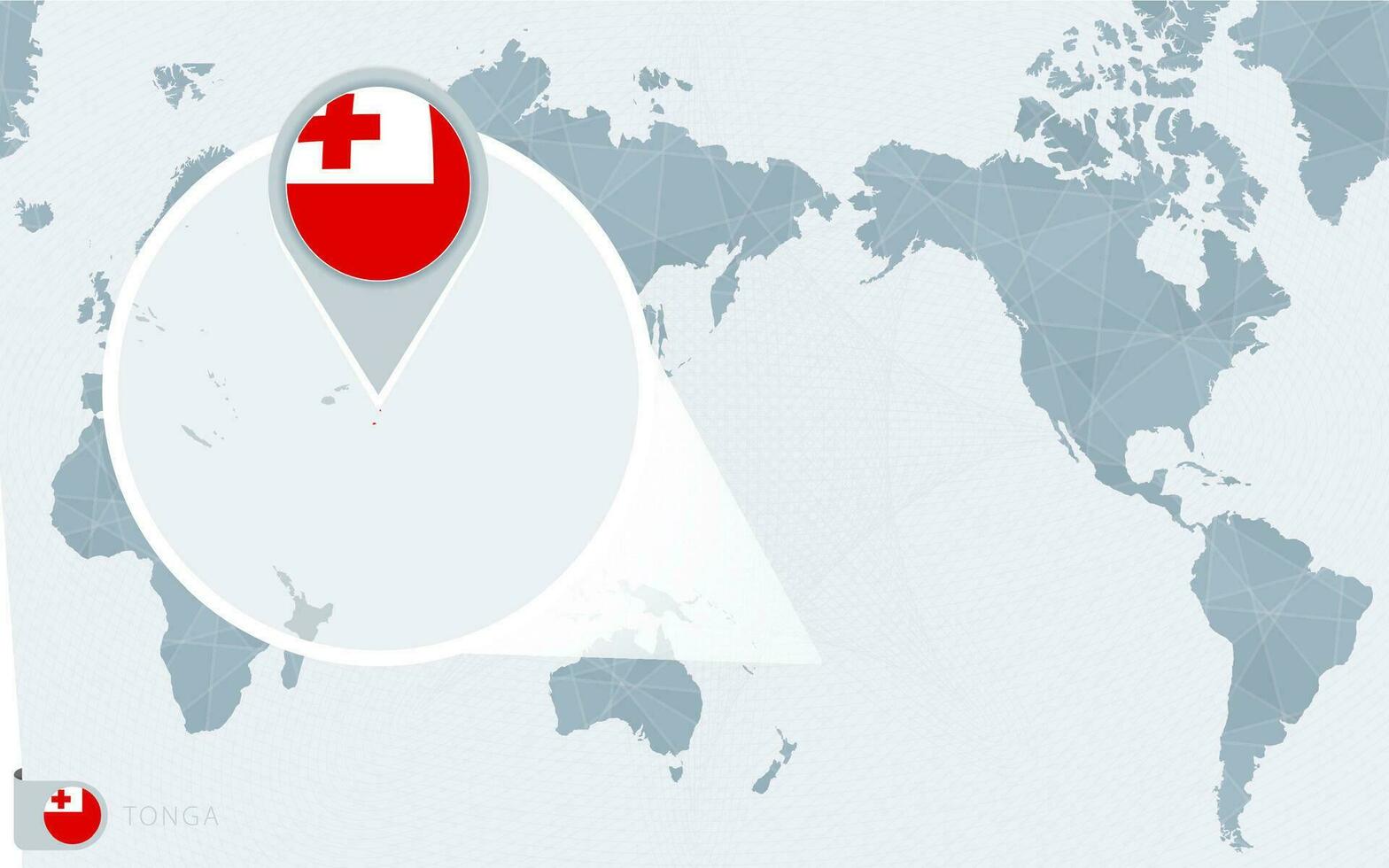Pacific Centered World map with magnified Tonga. Flag and map of Tonga. vector