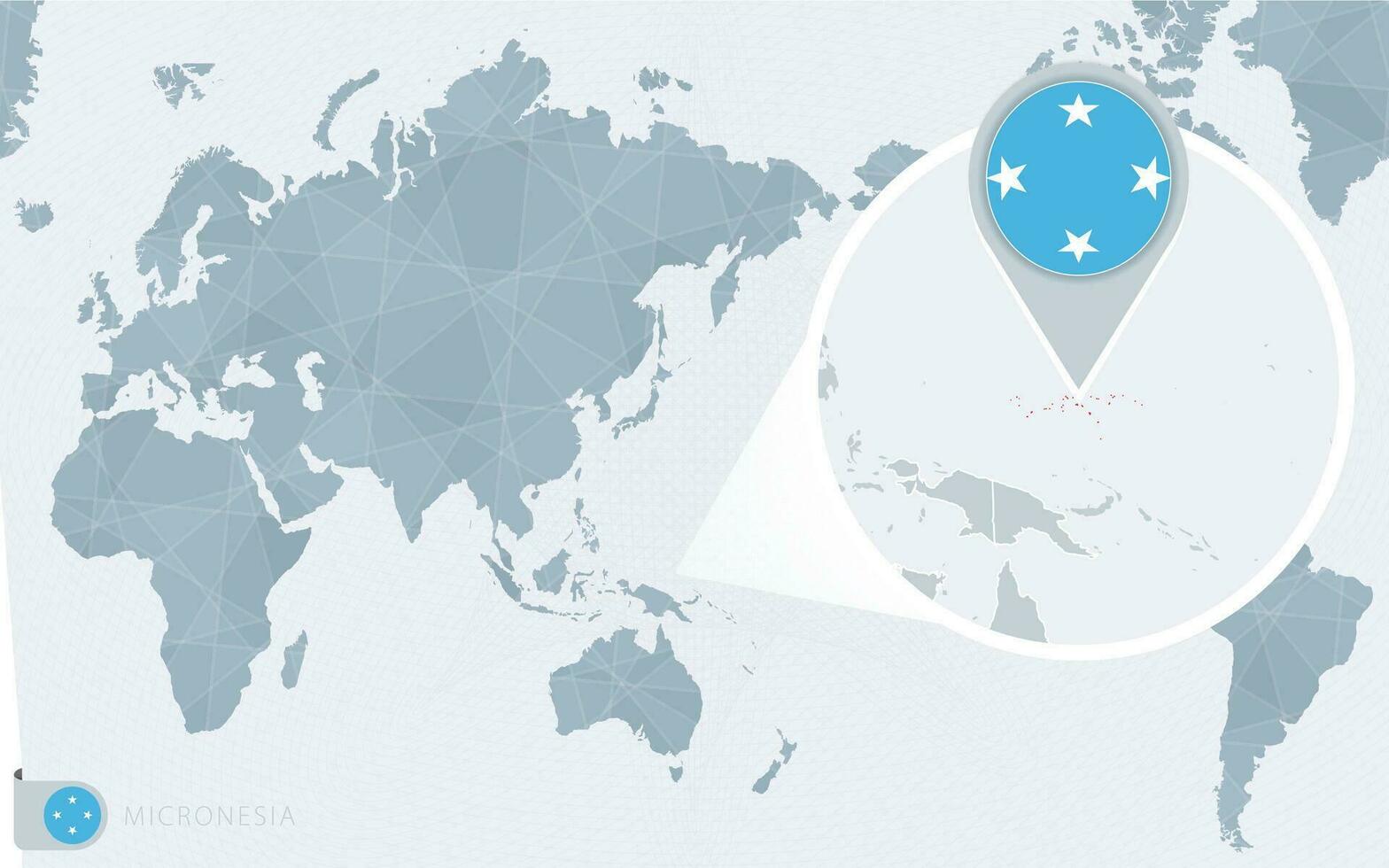 Pacífico centrado mundo mapa con magnificado micronesia bandera y mapa de micronesia vector