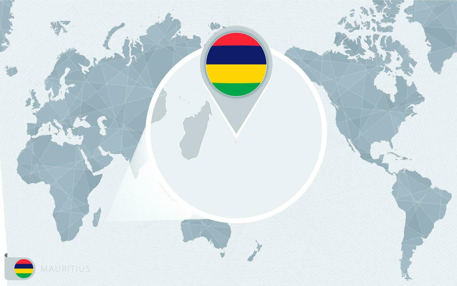 Pacific Centered World map with magnified Mauritius. Flag and map of Mauritius. vector