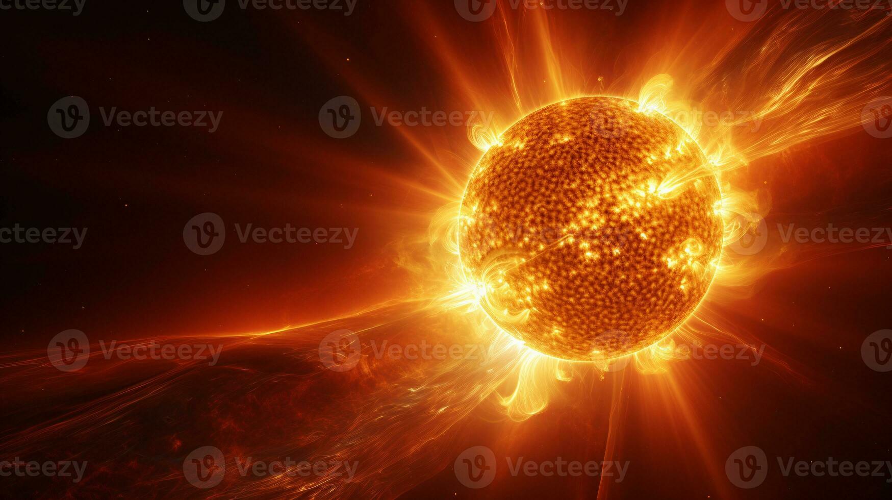 Hyper-realistic image of the sun's surface showcasing the raw power of erupting solar flares AI Generative photo