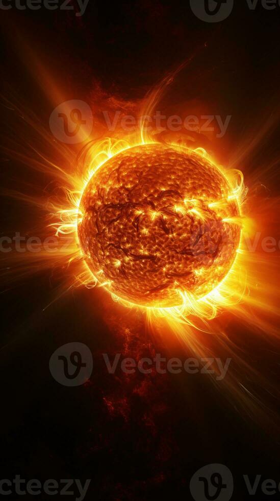 Hyper-realistic image of the sun's surface showcasing the raw power of erupting solar flares AI Generative photo